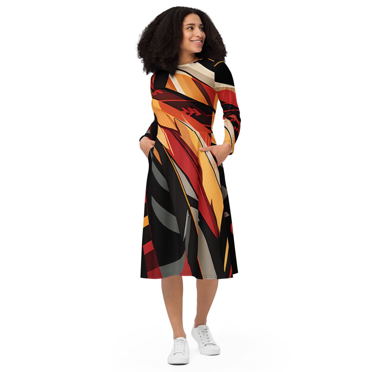 College Team Colors: All-Over Print Long Sleeve Midi Dress