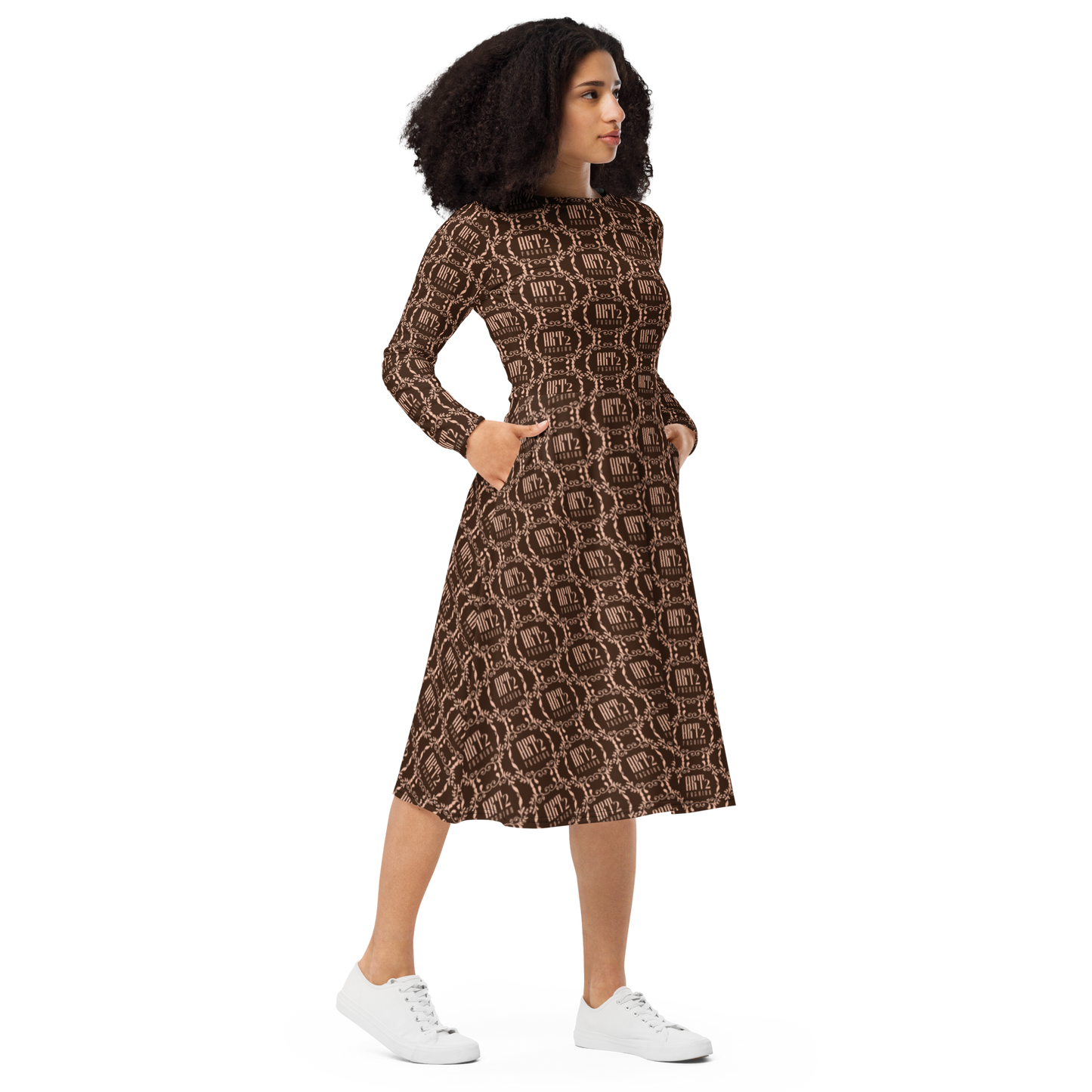 Logo Art: All-Over Print Long Sleeve Midi Dress