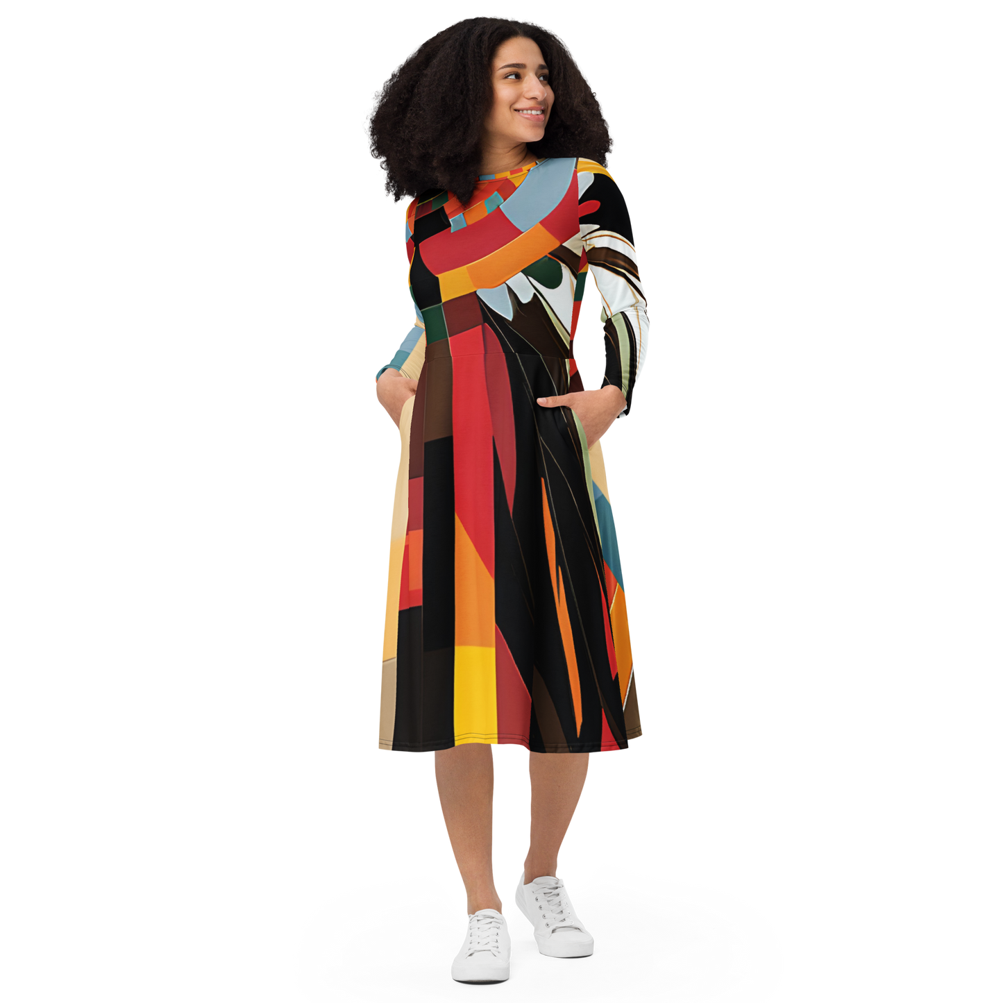 College Team Colors: All-Over Print Long Sleeve Midi Dress