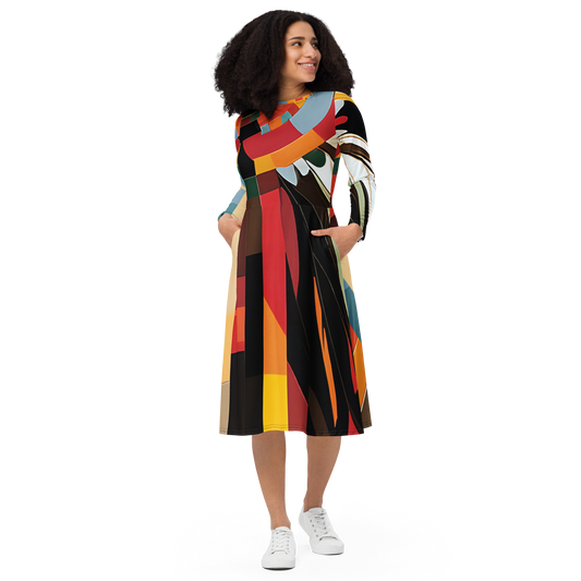 College Team Colors: All-Over Print Long Sleeve Midi Dress