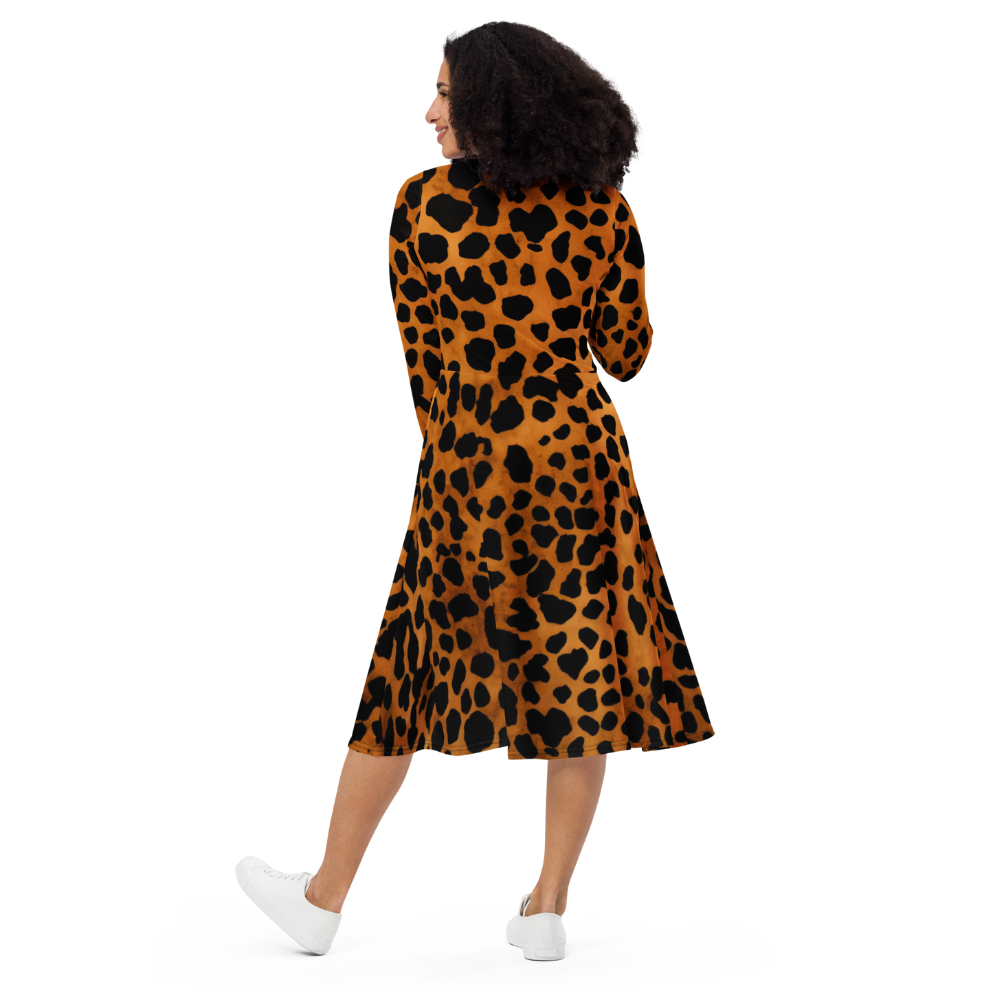 Leopard Pattern: All-Over Print Long Sleeve Midi Dress