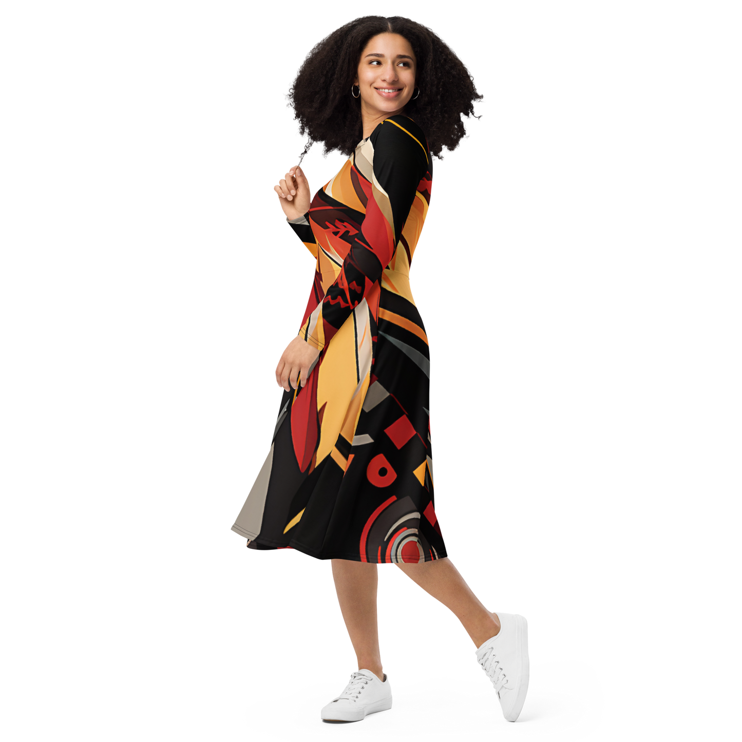 College Team Colors: All-Over Print Long Sleeve Midi Dress