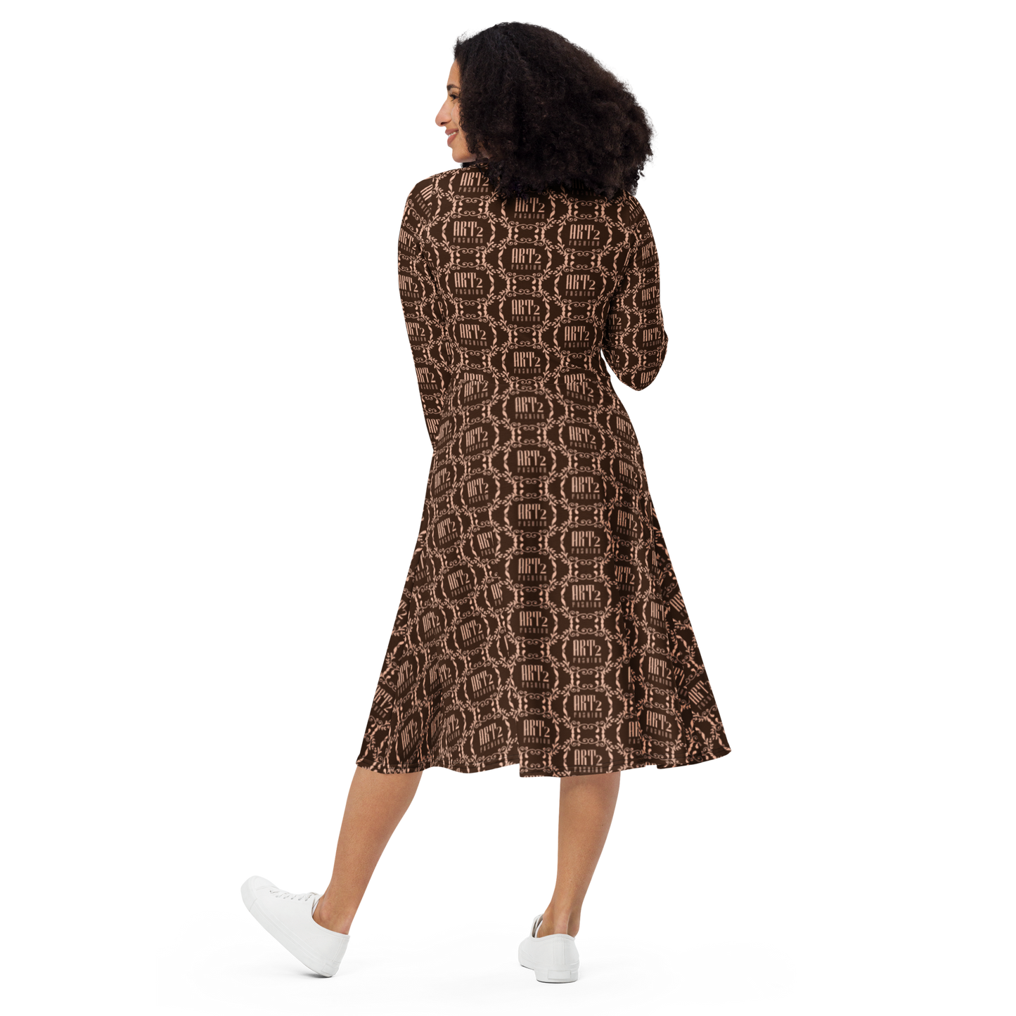 Logo Art: All-Over Print Long Sleeve Midi Dress