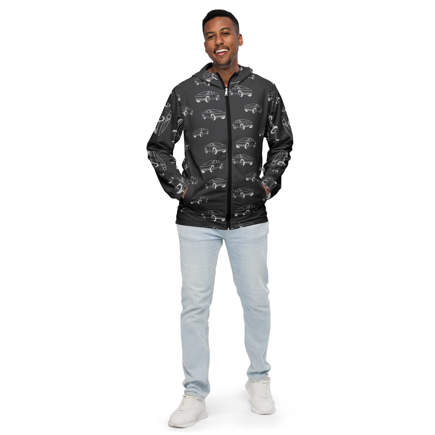 Tesla EV: All-Over Print Men's Windbreaker