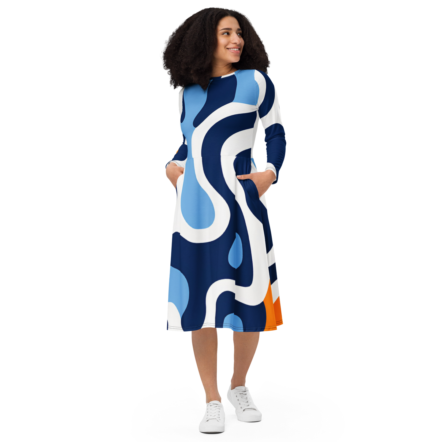 Perfect Patterns: All-Over Print Long Sleeve Midi Dress