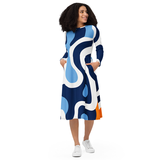 Perfect Patterns: All-Over Print Long Sleeve Midi Dress