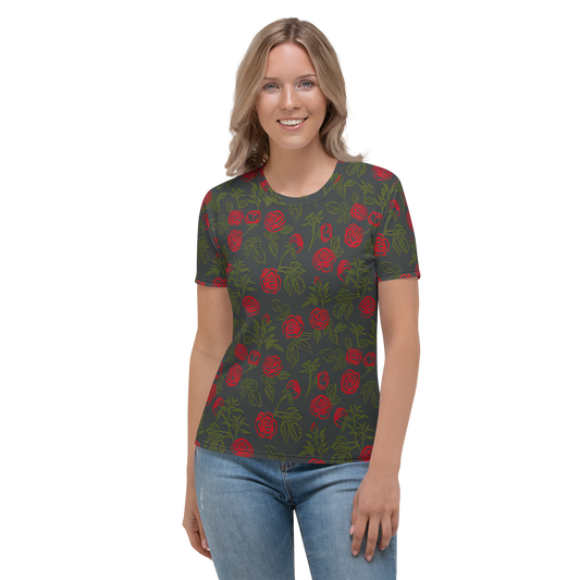 Smell the Roses: All-Over Print Women's Crew Neck T-Shirt