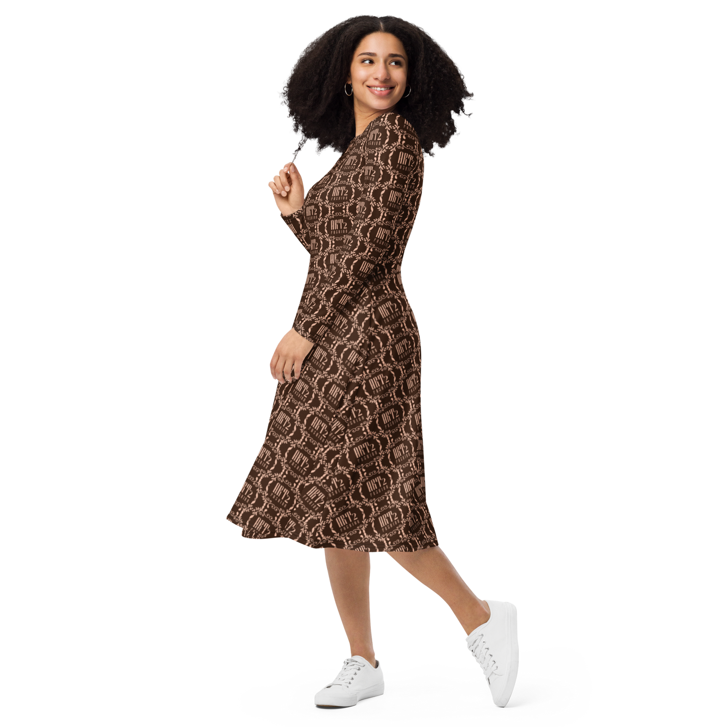 Logo Art: All-Over Print Long Sleeve Midi Dress