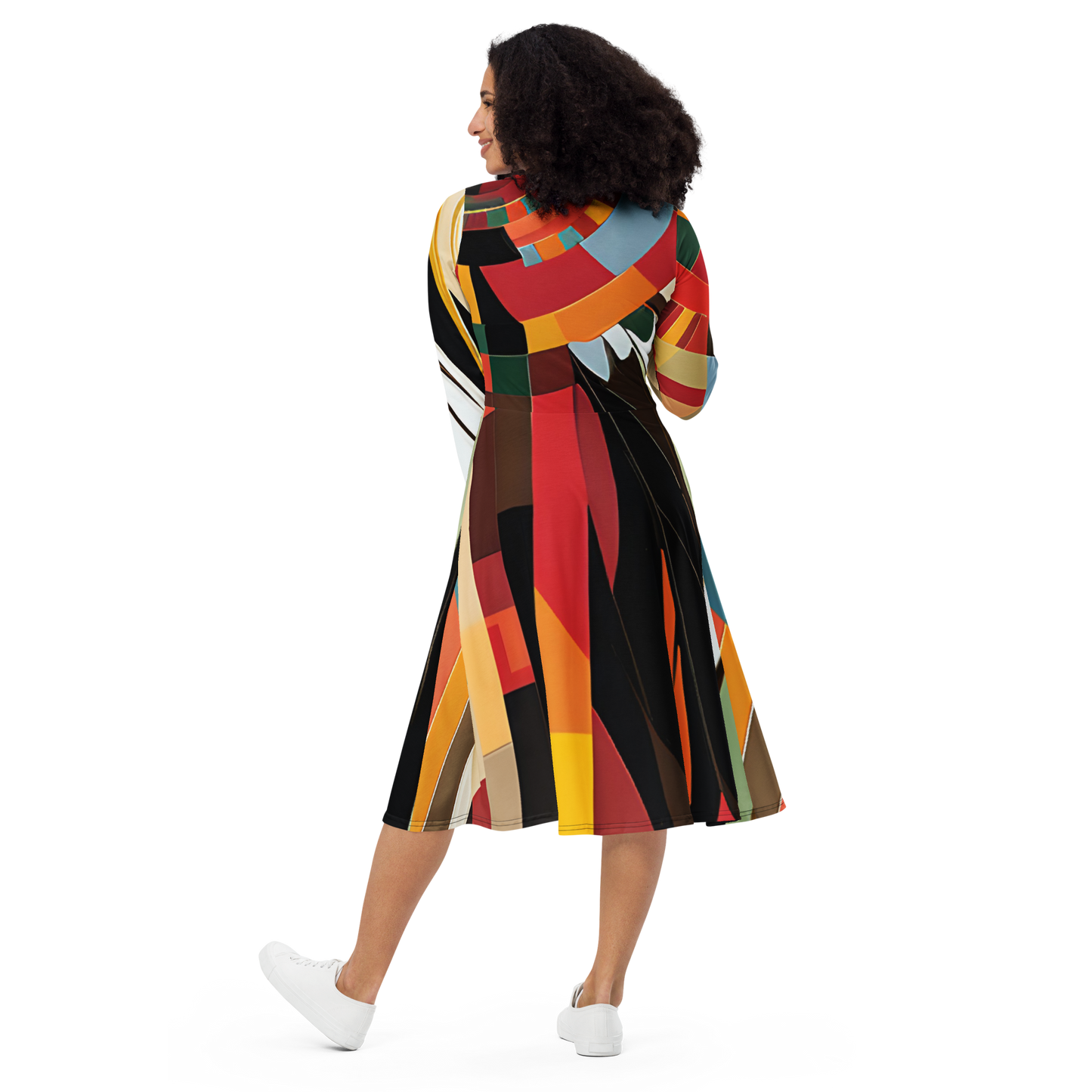 College Team Colors: All-Over Print Long Sleeve Midi Dress