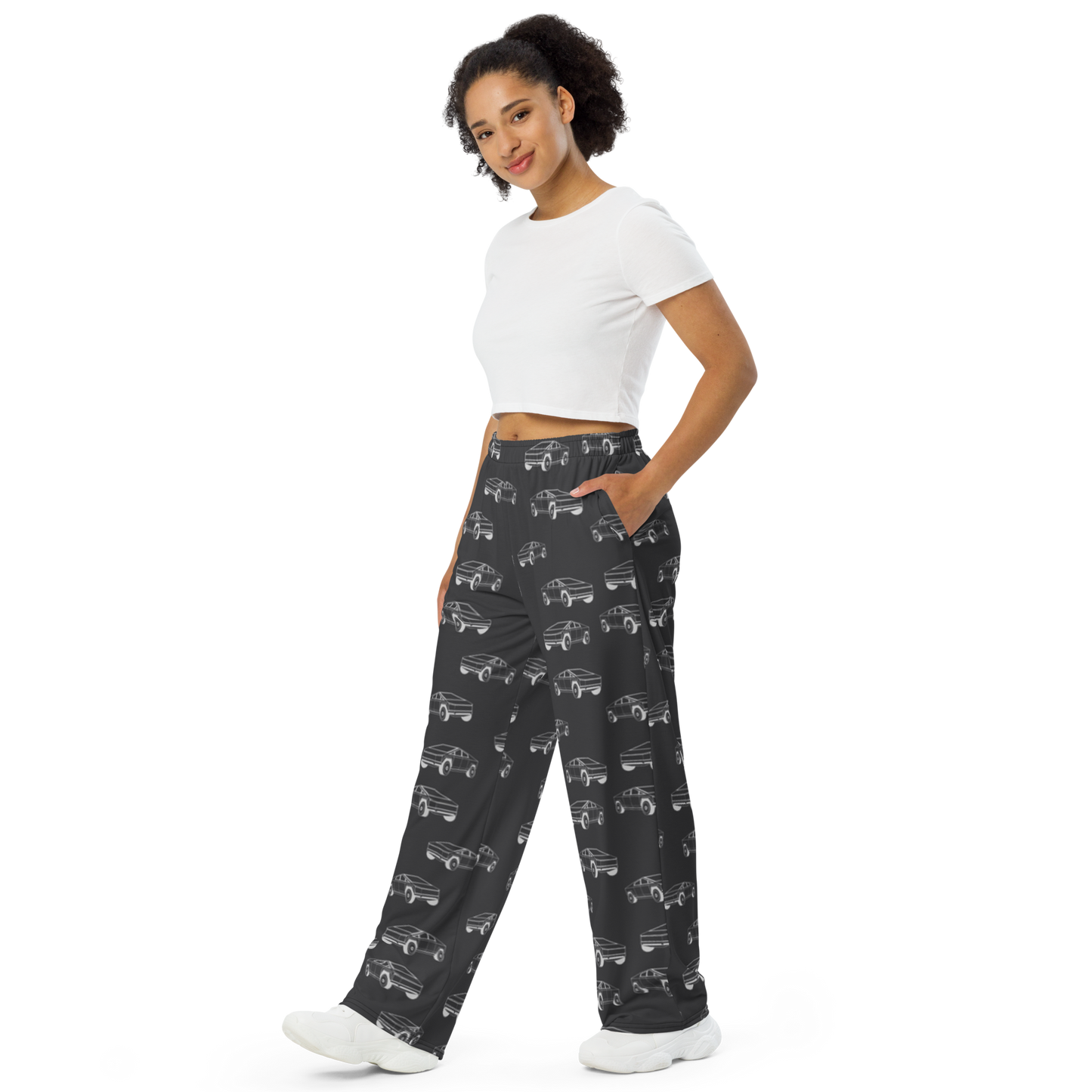 Tesla EV: All-Over Print Unisex Wide-Leg Pants