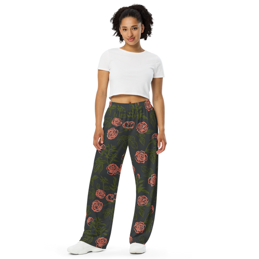 Smell the Roses: All-Over Print Unisex Wide-Leg Pants