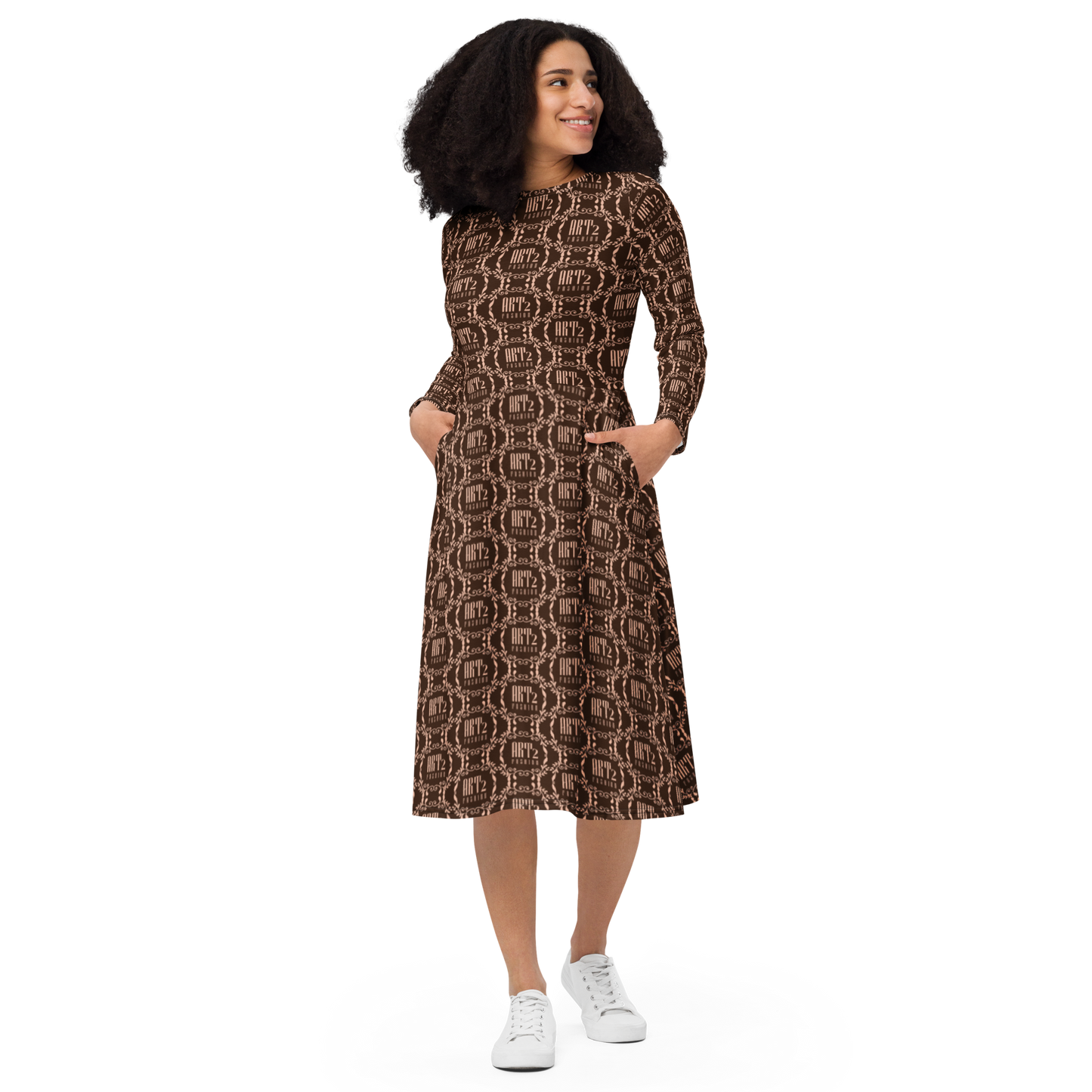 Logo Art: All-Over Print Long Sleeve Midi Dress