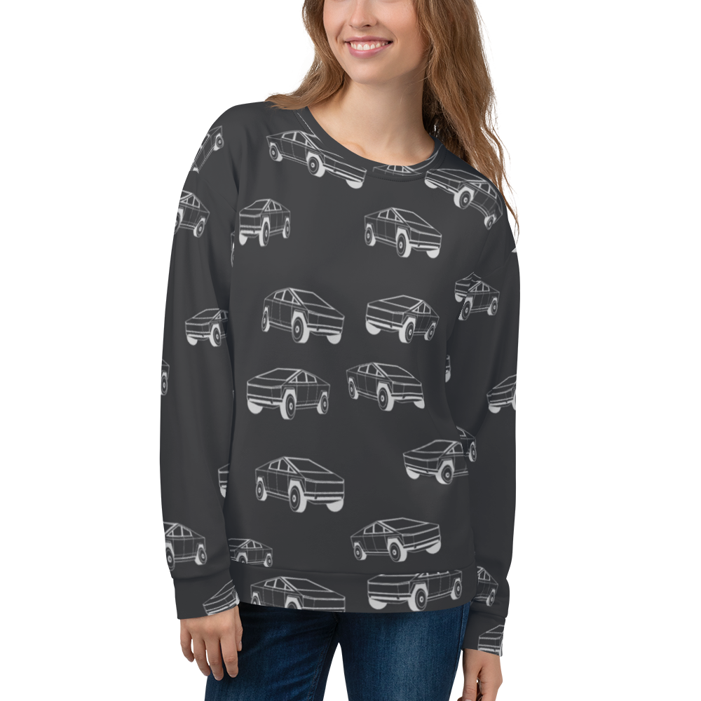 Tesla EV: All-Over Print Recycled Unisex Sweatshirt