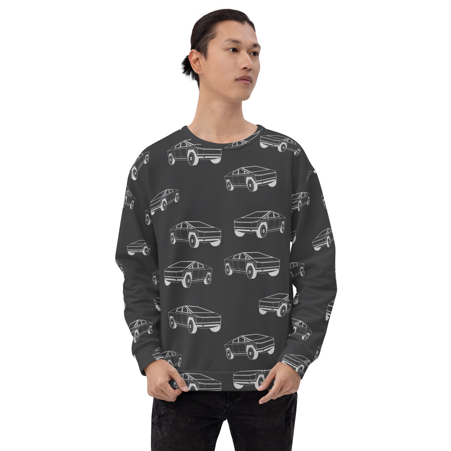 Tesla EV: All-Over Print Recycled Unisex Sweatshirt