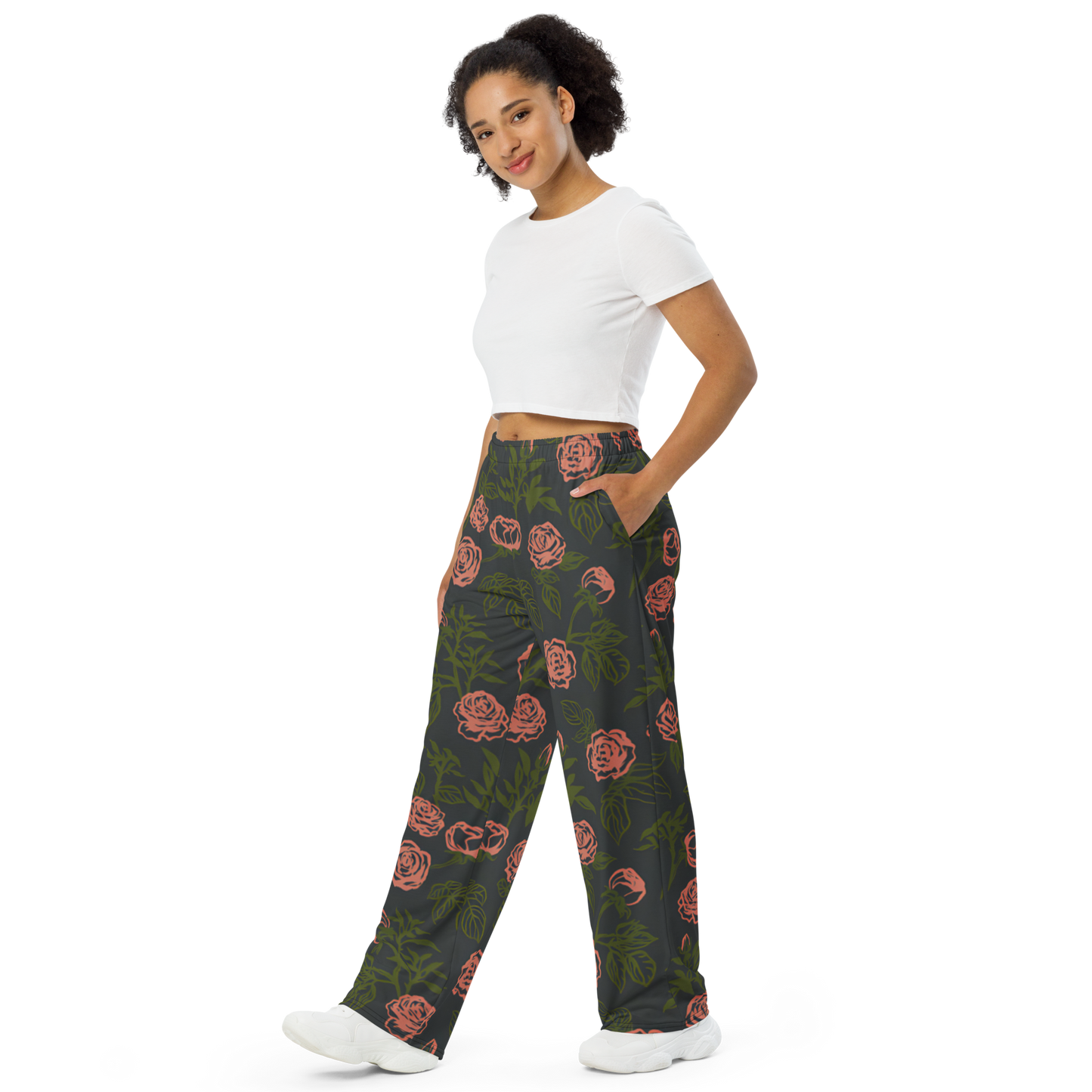 Smell the Roses: All-Over Print Unisex Wide-Leg Pants